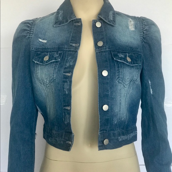 womens denim jacket puff sleeves